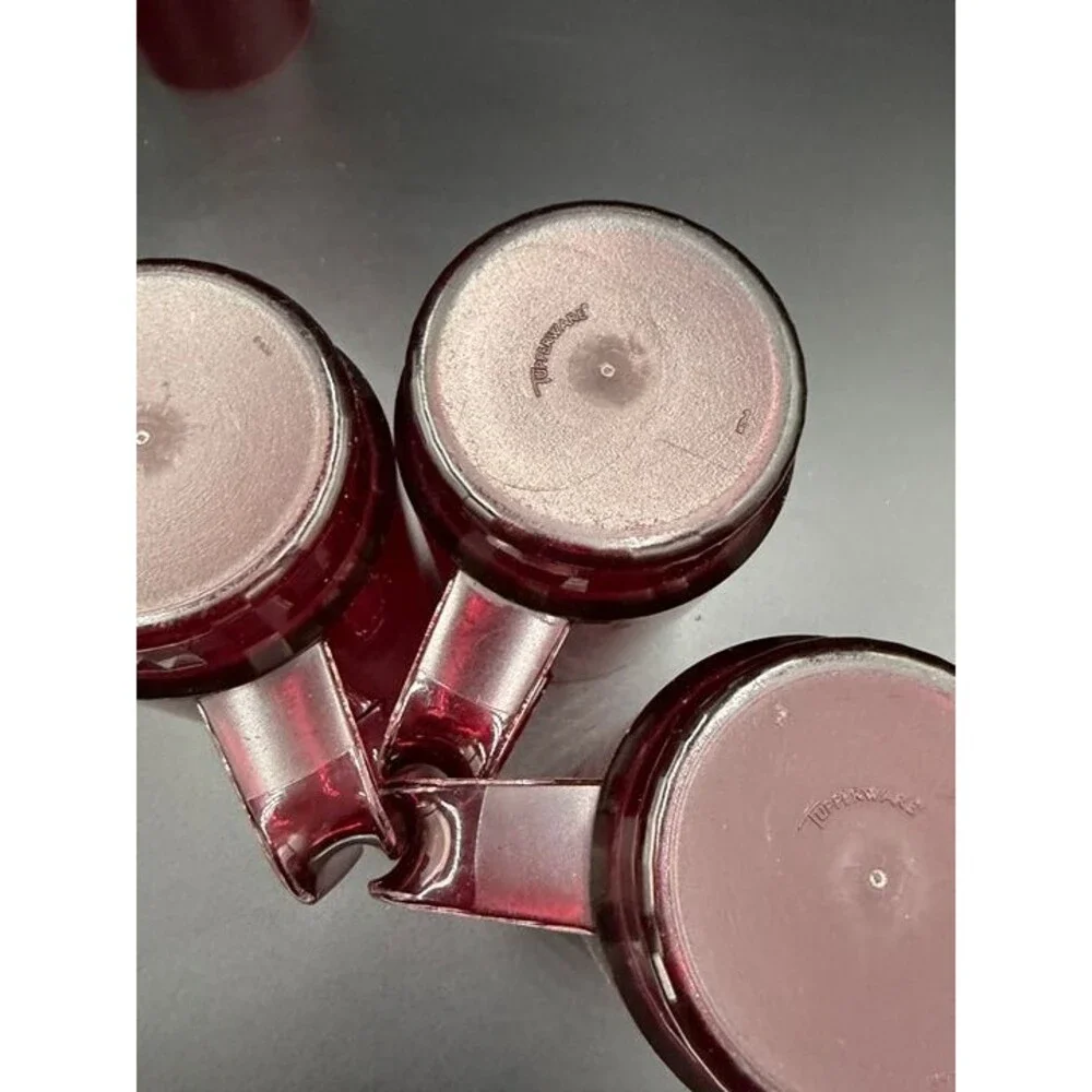 Vintage Tupperware Cranberry Red Ruby Acrylic Pitcher Cups Set 15 Preludio -Rare